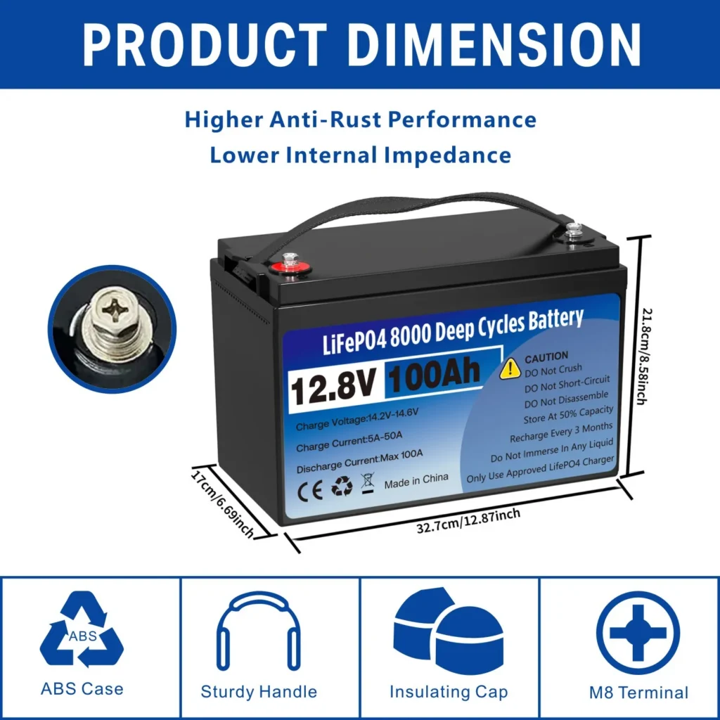 WinPower ZM12100 LiFePO4 battery dimensions detail