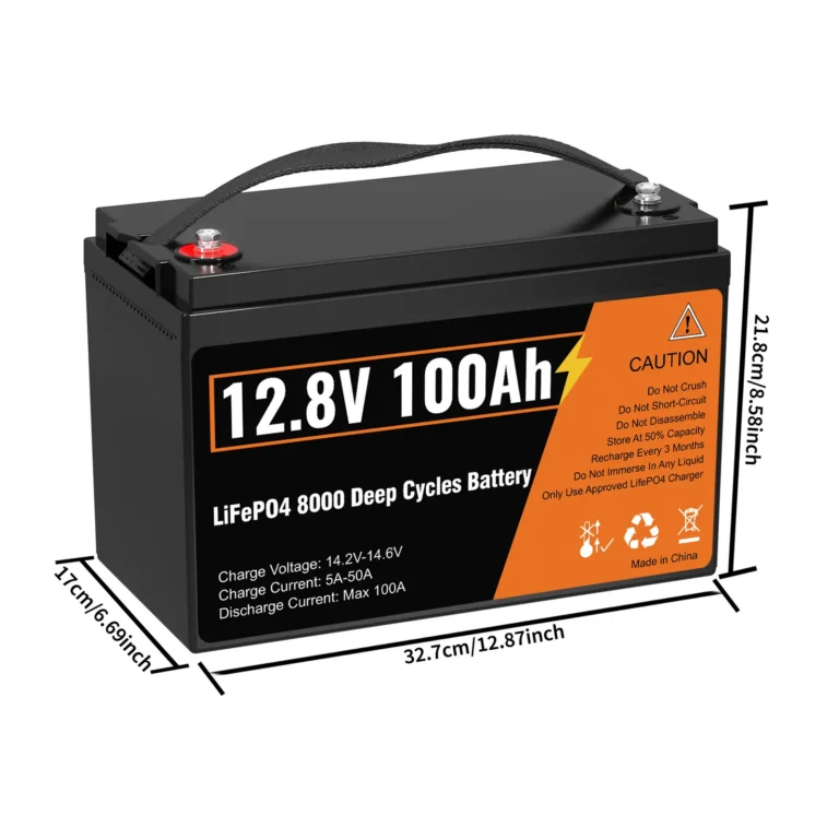 12V 100Ah LiFePO4 battery size and specification image